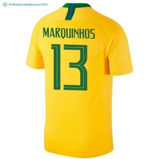 Maillot Brésil Domicile Marquinhos 2018 Jaune