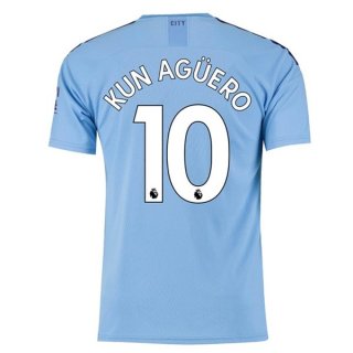 Maillot Manchester City NO.10 Kun Aguero Domicile 2019 2020 Bleu