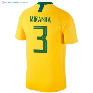 Maillot Brésil Domicile Miranda 2018 Jaune