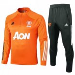 Survetement Manchester United 2020 2021 Orange Noir