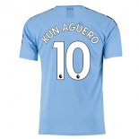 Maillot Manchester City NO.10 Kun Aguero Domicile 2019 2020 Bleu