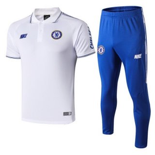 Polo Ensemble Complet Chelsea 2019 2020 Blanc Bleu